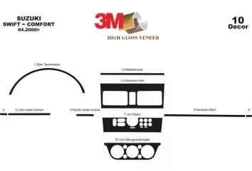 Suzuki Swift Comfort 05-12.10 Mittelkonsole Armaturendekor Cockpit Dekor 10-Teilige - 2- Cockpit Dekor Innenraum