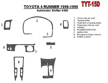 Toyota 4 Runner 1996-1998 Automatic Gearbox, 4WD, OEM Compliance, 10 Parts set BD Interieur Dashboard Bekleding Volhouder