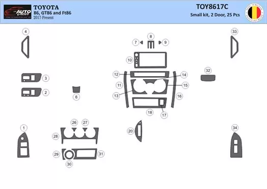 Toyota 86 2017-2021 3D Interior Dashboard Trim Kit Dash Trim Dekor 36-Parts