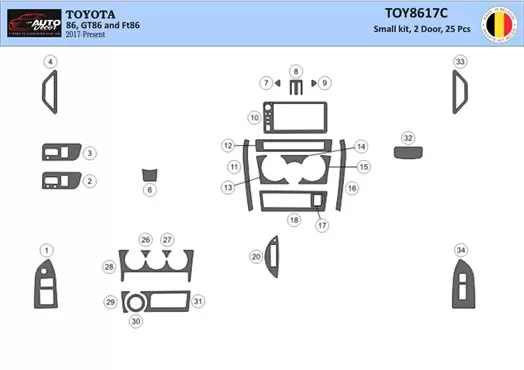 Toyota 86 2017-2021 Mittelkonsole Armaturendekor Cockpit Dekor 25-Teilige - 1- Cockpit Dekor Innenraum