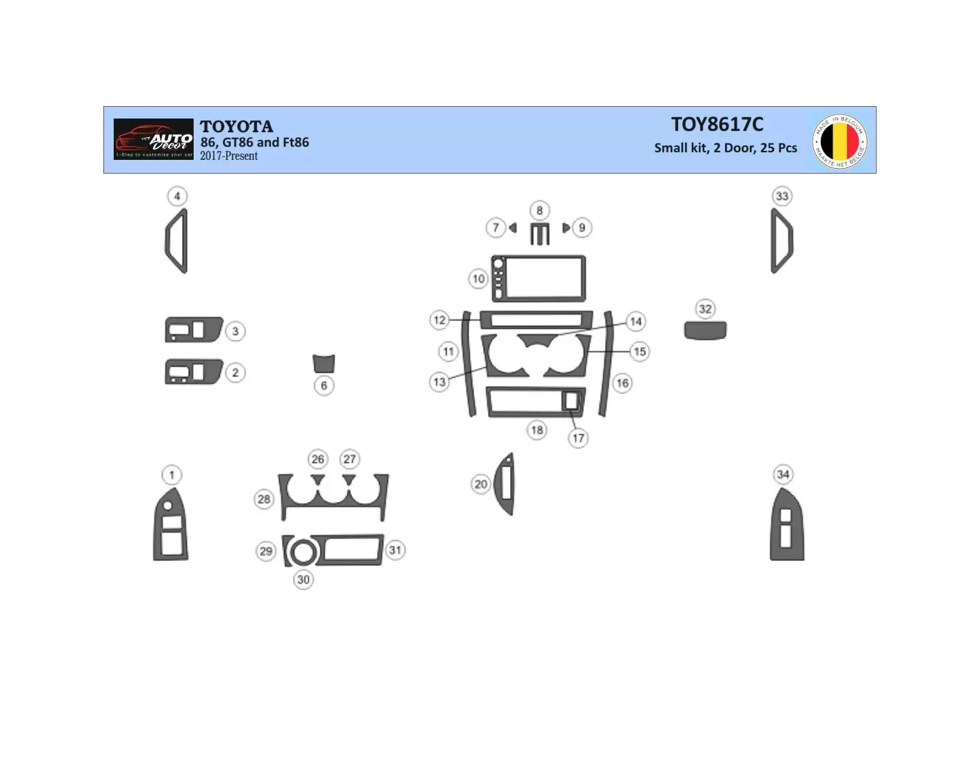 Toyota 86 2017-2021 Kit Rivestimento Cruscotto all'interno del veicolo Cruscotti personalizzati 25-Decori