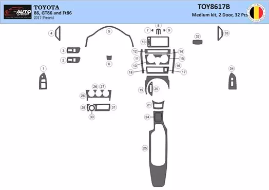 Toyota 86 2017-2021 Kit Rivestimento Cruscotto all'interno del veicolo Cruscotti personalizzati 32-Decori