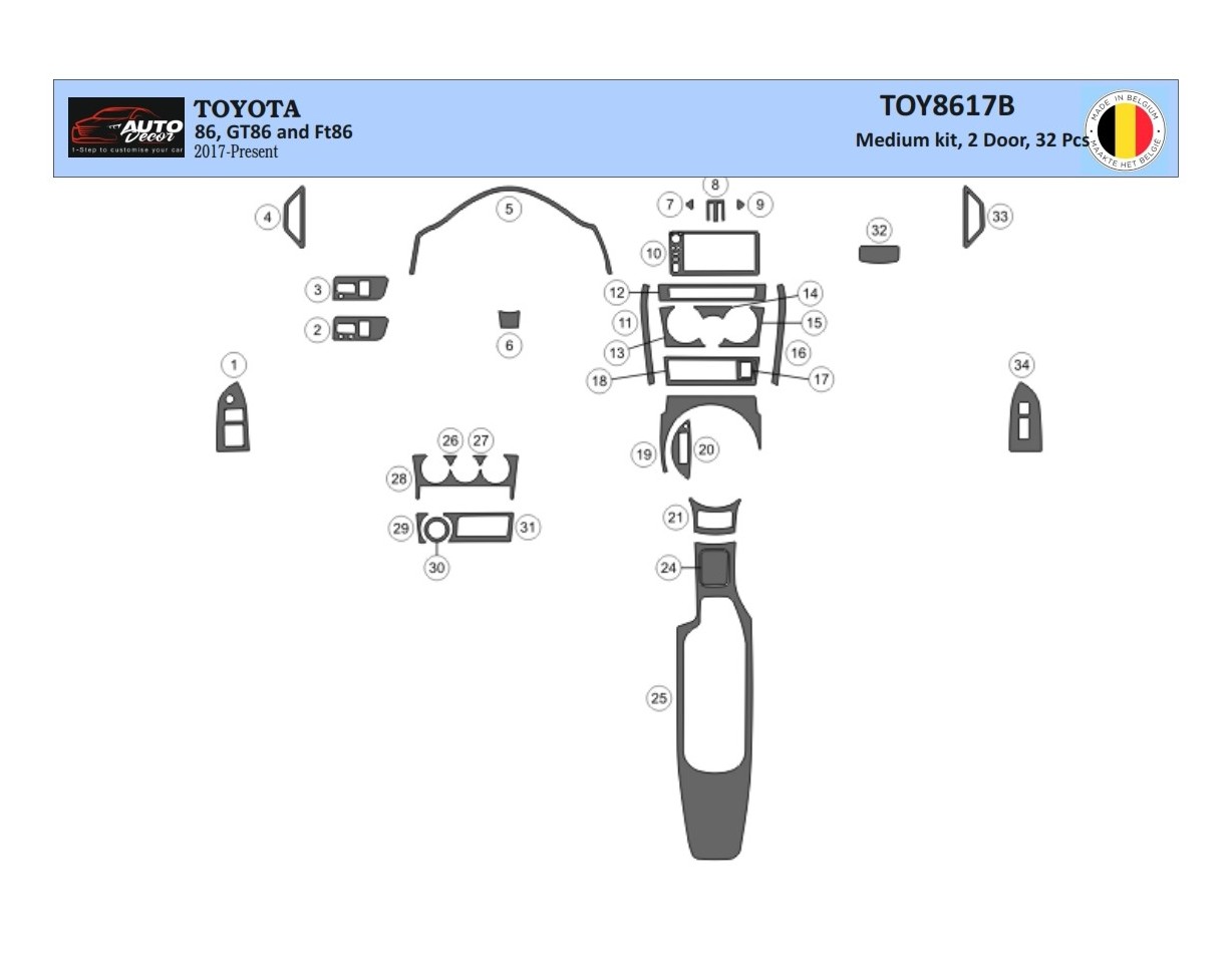 Toyota 86 2017-2021 3D Interior Dashboard Trim Kit Dash Trim Dekor 36-Parts