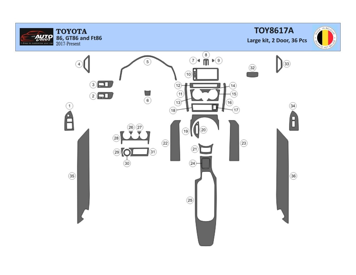 Toyota 86 2017-2021 Kit la décoration du tableau de bord 36-Pièce - 1 - habillage decor de tableau de bord