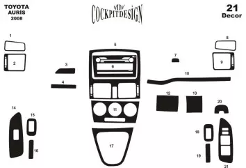 Toyota Auris 01.2008 Kit Rivestimento Cruscotto all'interno del veicolo Cruscotti personalizzati 16-Decori