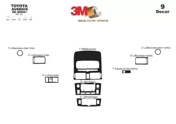 Toyota Avensis 01.03 - 12.05 Kit Rivestimento Cruscotto all'interno del veicolo Cruscotti personalizzati 9-Decori