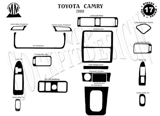 Toyota Camry 01.00 - 12.02 3D Inleg dashboard Interieurset aansluitend en pasgemaakt op he 17 -Teile
