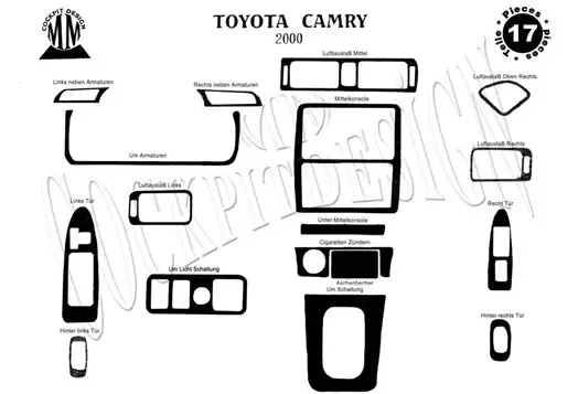Toyota Camry 01.03 - 12.06 3D Inleg dashboard Interieurset aansluitend en pasgemaakt op he 18 -Teile