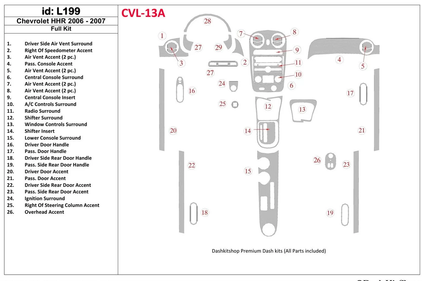 Chevrolet HHR 2006-2007 Ensemble Complet BD Kit la décoration du tableau de bord - 1 - habillage decor de tableau de bord