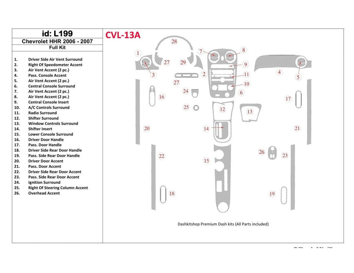 Chevrolet HHR 2006-2007 Full Set Cruscotto BD Rivestimenti interni