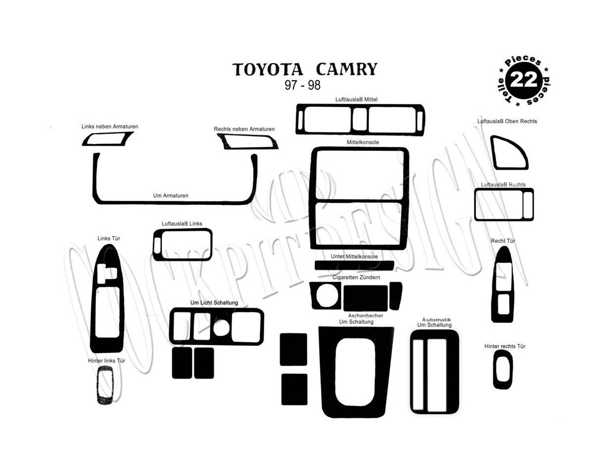 Toyota Camry 97-99 Kit la décoration du tableau de bord 24-Pièce - 1 - habillage decor de tableau de bord