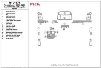 Toyota Camry 2002-2004 Basic Set, Without NAVI system, Without OEM Interior BD Dash Trim Kit