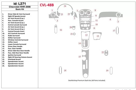 Chevrolet HHR 2008-2008 Basic Set Cruscotto BD Rivestimenti interni