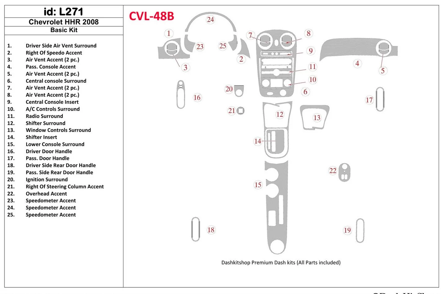 Chevrolet HHR 2008-2008 Paquet de base BD Kit la décoration du tableau de bord - 1 - habillage decor de tableau de bord