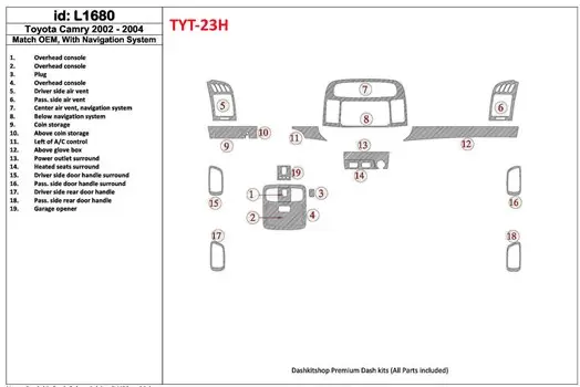 Toyota Camry 2002-2004 OEM Compliance, With NAVI system BD innenausstattung armaturendekor cockpit dekor - 1- Cockpit Dekor Inne