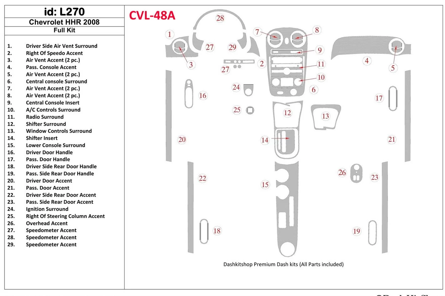 Chevrolet HHR 2008-2008 Ensemble Complet BD Kit la décoration du tableau de bord - 1 - habillage decor de tableau de bord