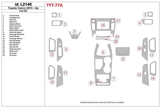 Toyota Camry 2015-UP Full Set Cruscotto BD Rivestimenti interni