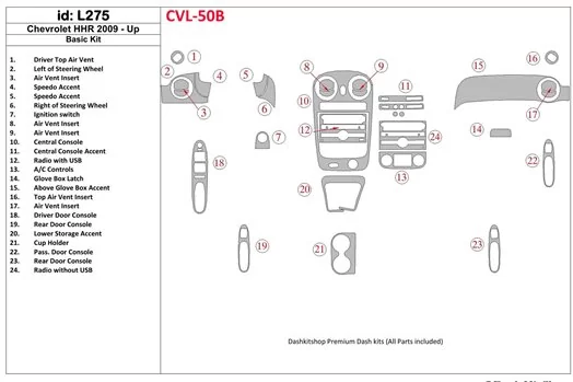 Chevrolet HHR 2009-UP Paquet de base BD Kit la décoration du tableau de bord - 1 - habillage decor de tableau de bord