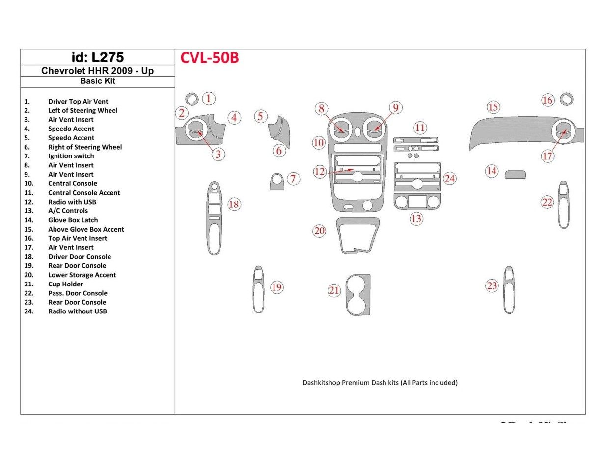 Chevrolet HHR 2009-UP Grundset BD innenausstattung armaturendekor cockpit dekor - 1- Cockpit Dekor Innenraum