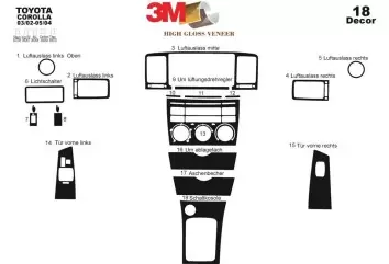 Toyota Corolla 03.02 - 05.04 Kit Rivestimento Cruscotto all'interno del veicolo Cruscotti personalizzati 18-Decori