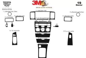 Toyota Corolla 06.04 - 08.07 Kit Rivestimento Cruscotto all'interno del veicolo Cruscotti personalizzati 19-Decori