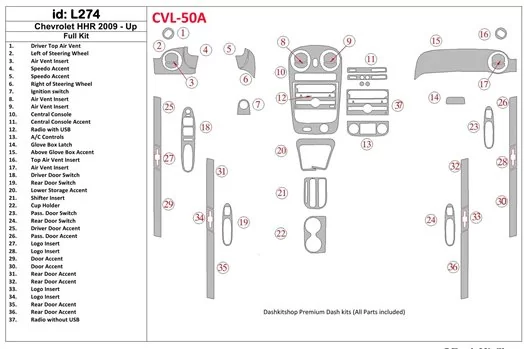 Chevrolet HHR 2009-UP Full Set BD Interieur Dashboard Bekleding Volhouder