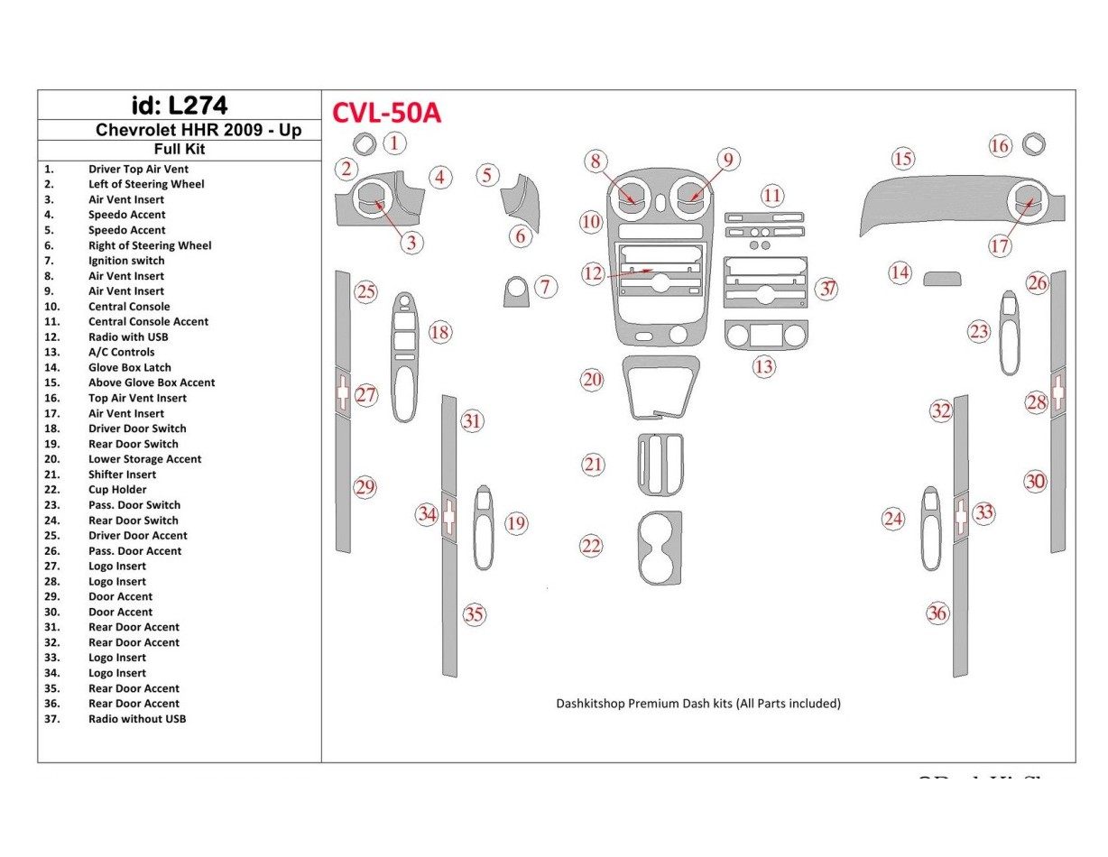 Chevrolet HHR 2009-UP Voll Satz BD innenausstattung armaturendekor cockpit dekor - 1- Cockpit Dekor Innenraum
