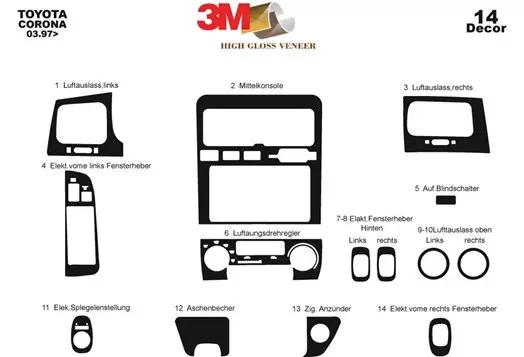 Toyota Corona 97-12.03 Mittelkonsole Armaturendekor Cockpit Dekor 14-Teilige - 1- Cockpit Dekor Innenraum