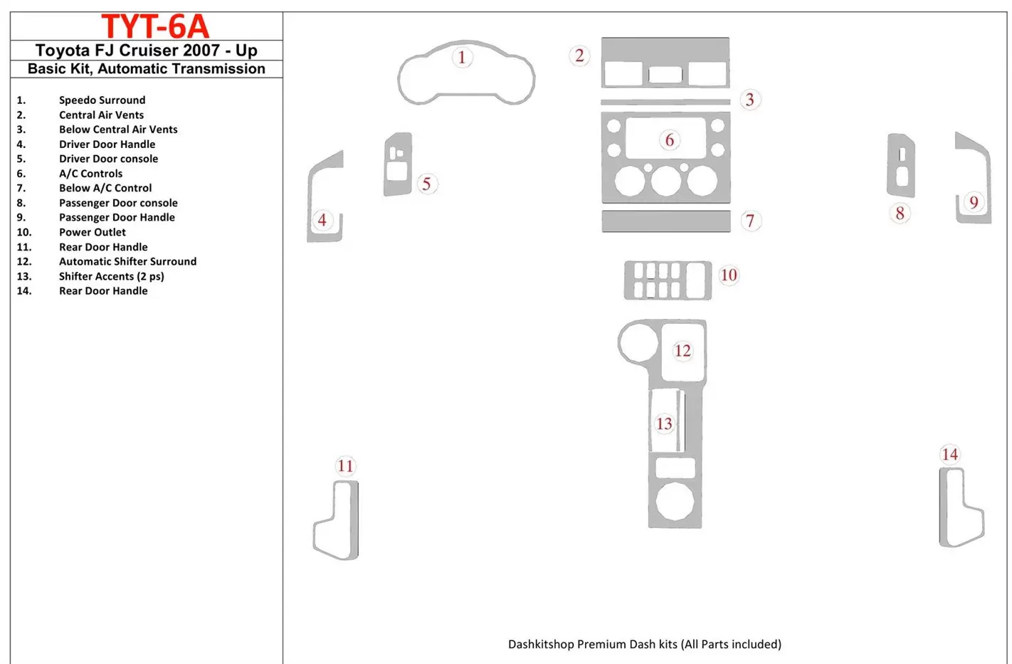 Toyota FJ Cruiser 2007-UP Basic Set, Automatic Gear BD Interieur Dashboard Bekleding Volhouder