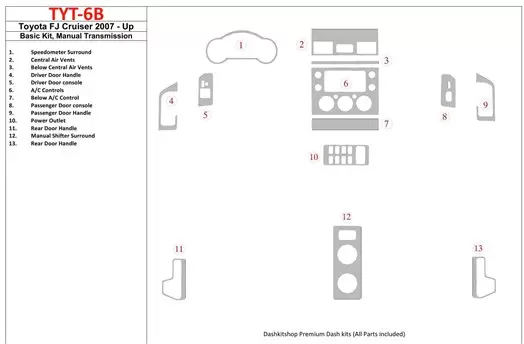 Toyota FJ Cruiser 2007-UP Basic Set, Manual Gear Box Interior BD Dash Trim Kit