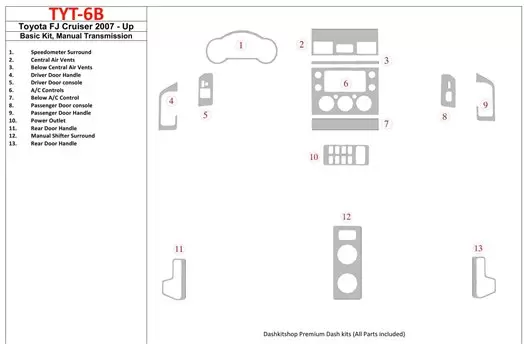 Toyota FJ Cruiser 2007-UP Paquet de base, boîte manuelle Box BD Kit la décoration du tableau de bord - 1 - habillage decor de ta