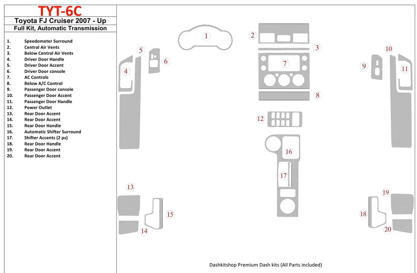 Toyota FJ Cruiser 2007-UP Voll Satz, Automatic Gear BD innenausstattung armaturendekor cockpit dekor - 1- Cockpit Dekor Innenrau