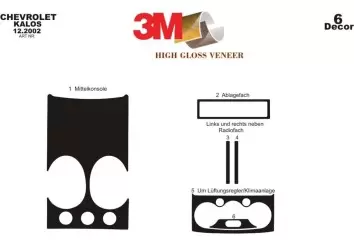 Chevrolet Kalos 01.2002 3D Inleg dashboard Interieurset aansluitend en pasgemaakt op he 6 -Teile