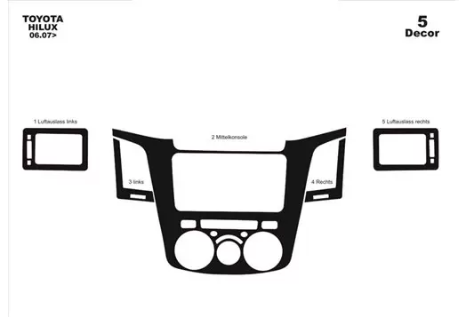 Toyota Hilux MK7 2004–2015 Mittelkonsole Armaturendekor Cockpit Dekor 5-Teilige - 1- Cockpit Dekor Innenraum