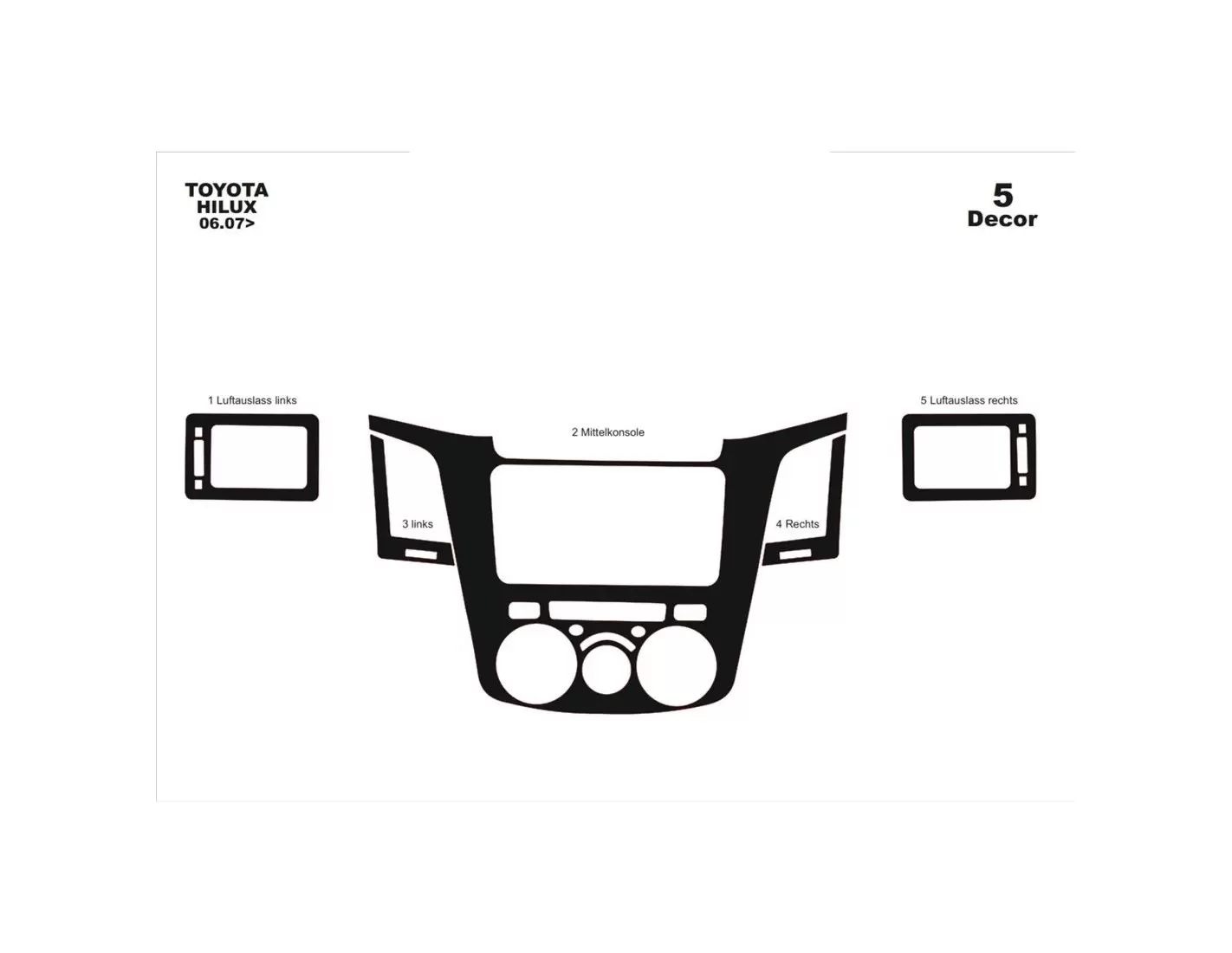 Toyota Hilux MK7 2004–2015 3M 3D Interior Dashboard Trim Kit Dash Trim Dekor 5-Parts