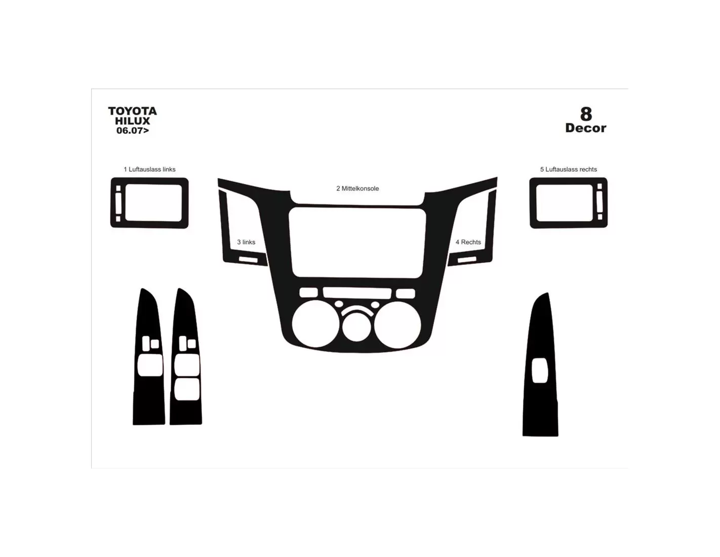 Toyota Hilux MK7 2004–2015 3D Inleg dashboard Interieurset aansluitend en pasgemaakt op he 8 -Teile