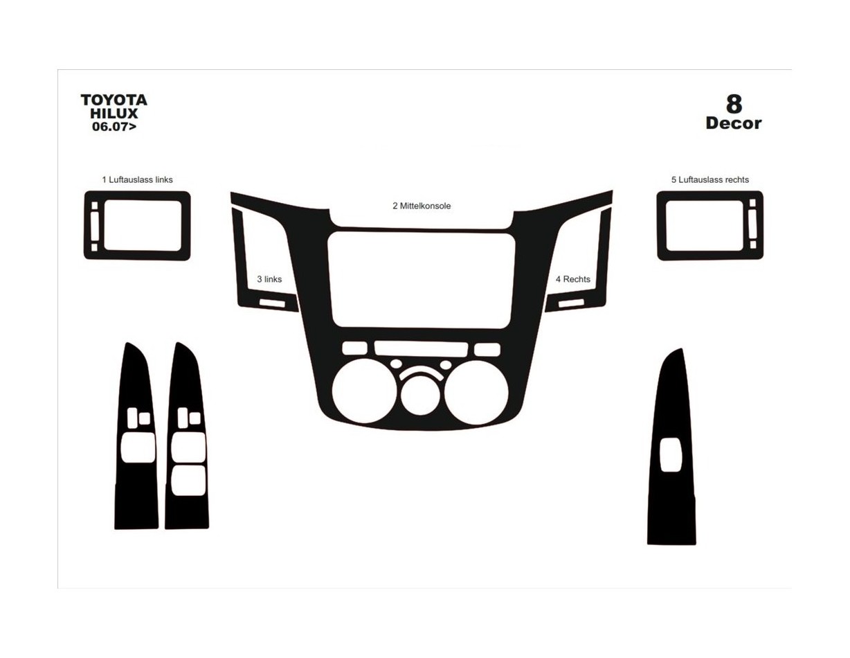Toyota Hilux MK7 2004–2015 Kit la décoration du tableau de bord 8-Pièce - 1 - habillage decor de tableau de bord