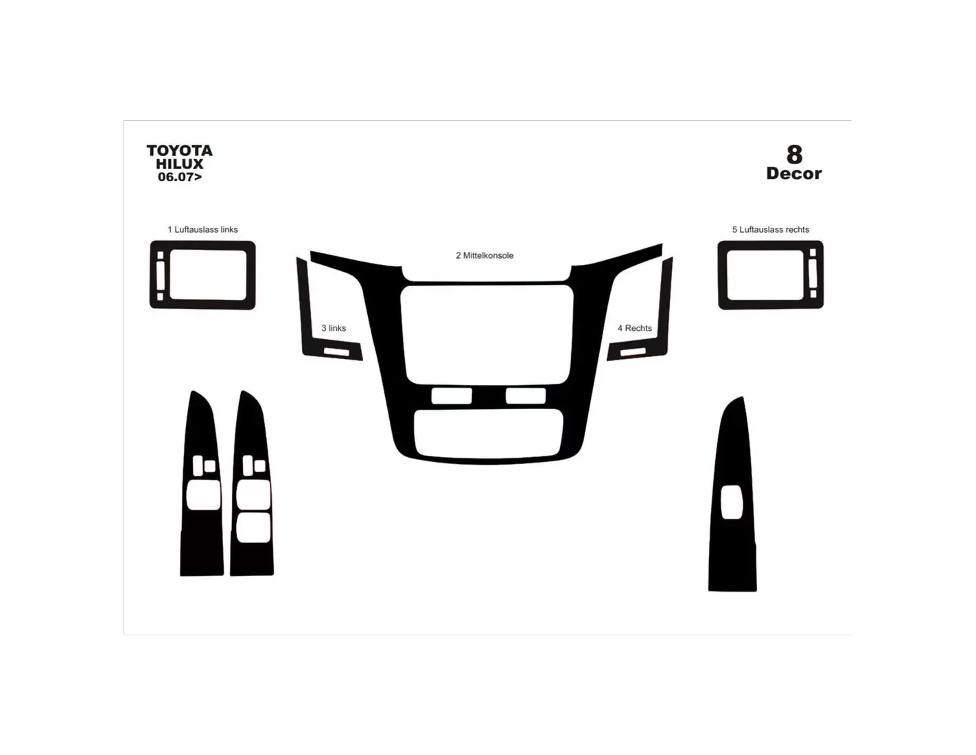 Toyota Hilux MK7 2004–2015 DIGI Kit Rivestimento Cruscotto all'interno del veicolo Cruscotti personalizzati 8-Decori