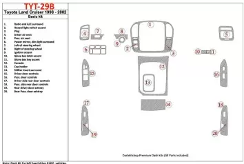 Toyota Land Cruiser 1998-2002 Basic Set, 20 Parts set Interior BD Dash Trim Kit