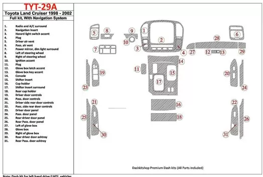 Toyota Land Cruiser 1998-2002 With NAVI, 31 Parts set BD innenausstattung armaturendekor cockpit dekor - 2- Cockpit Dekor Innenr