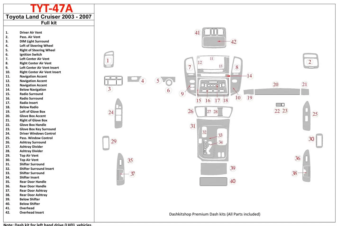 Toyota Land Cruiser 200 2008-UP Ensemble Complet BD Kit la décoration du tableau de bord - 1 - habillage decor de tableau de bor