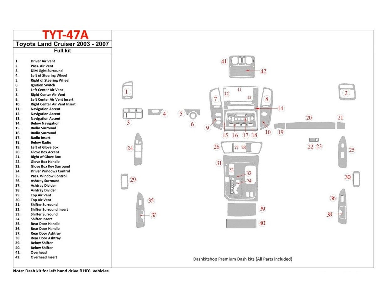 Toyota Land Cruiser 200 2008-UP Voll Satz BD innenausstattung armaturendekor cockpit dekor - 1- Cockpit Dekor Innenraum