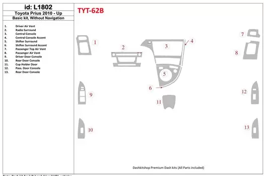 Toyota Prius 2010-UP Grundset, Without NAVI BD innenausstattung armaturendekor cockpit dekor - 1- Cockpit Dekor Innenraum