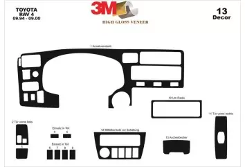 Toyota Rav 4 XA10 94-00 Kit la décoration du tableau de bord 13-Pièce - 2 - habillage decor de tableau de bord