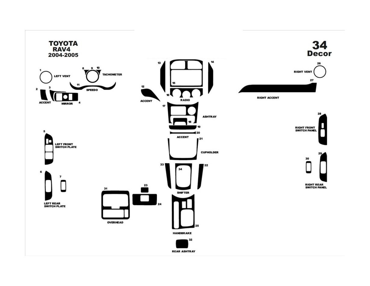 Toyota Rav 4 XA20 11.03-12.04 3D Inleg dashboard Interieurset aansluitend en pasgemaakt op he 34-Teile
