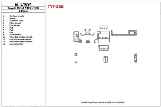 Toyota RAV-4 1996-1997 2 Doors, 17 Parts set BD innenausstattung armaturendekor cockpit dekor - 1- Cockpit Dekor Innenraum