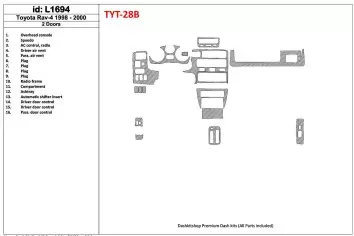 Toyota RAV-4 1998-2000 2 Doors, 16 Parts set BD Interieur Dashboard Bekleding Volhouder