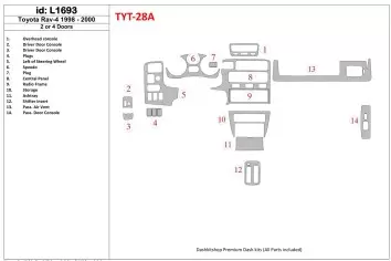 Toyota RAV-4 1998-2000 4 Doors, 20 Parts set Interior BD Dash Trim Kit