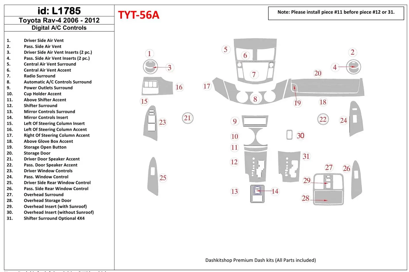 Toyota RAV-4 2006-UP Automatic Gearbox A/C Controls BD innenausstattung armaturendekor cockpit dekor - 1- Cockpit Dekor Innenrau