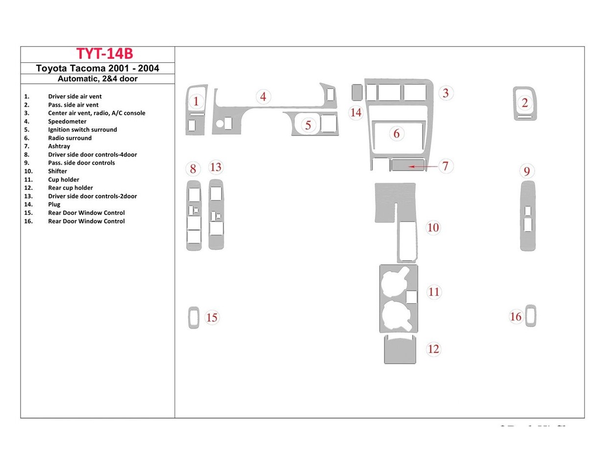 Toyota Tacoma 2000-2004 Boîte automatique, 2&4 Des portes BD Kit la décoration du tableau de bord - 1 - habillage decor de table